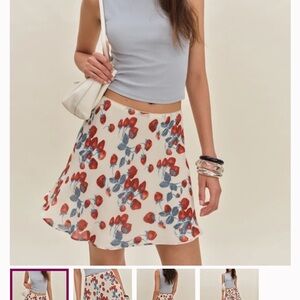 Reformation Floral Skater Skirt - Red and Blue